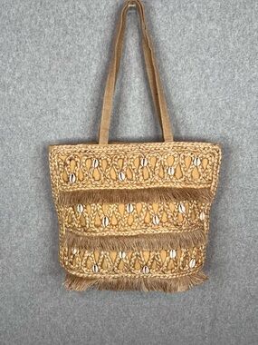 Salt + Umber Isla Jute Cowrie Seashell Tote Beach Bag Natural Tan Boho Festival